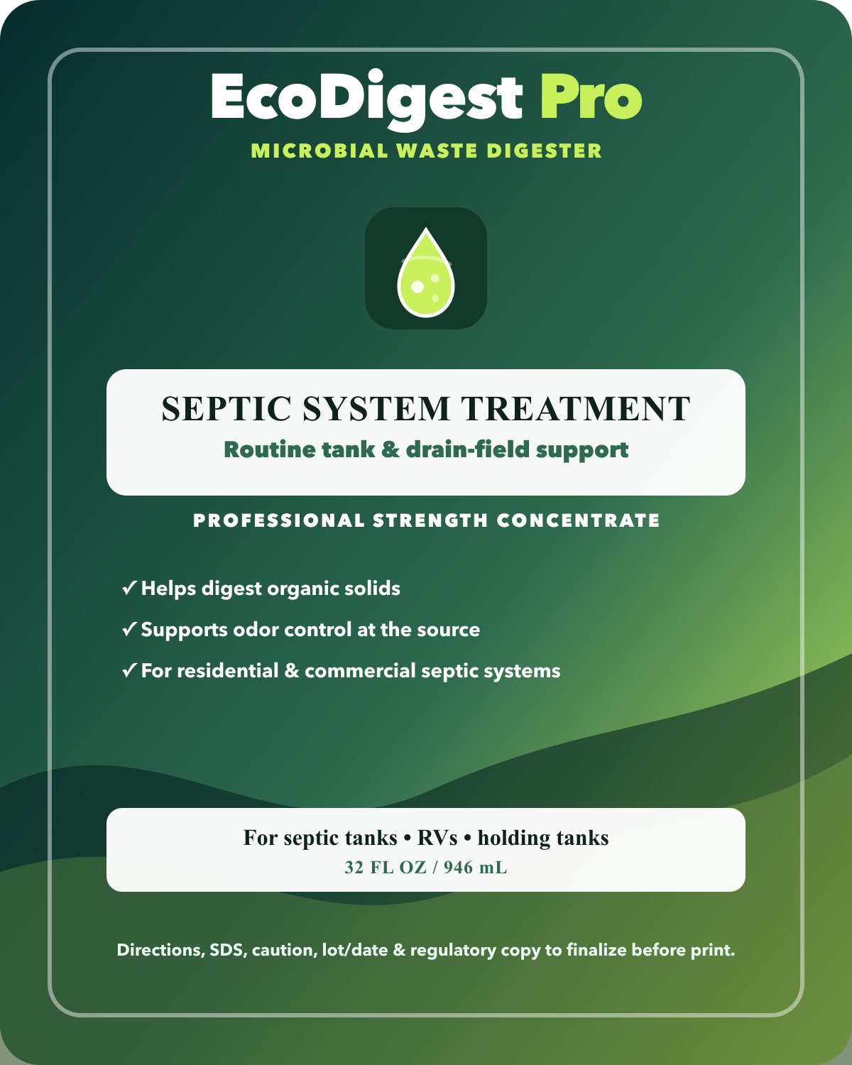 EcoDigest Pro Septic System Treatment label art sample
